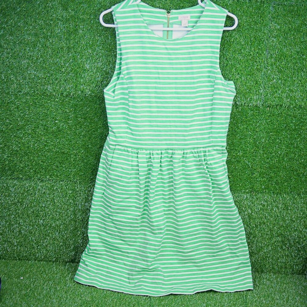 J. Crew Striped Pleated Ponte Dress - Green - Women's Size L